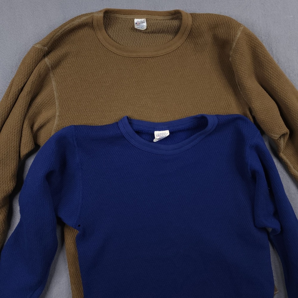 J.E. Morgan Arctex Thermal Shirt Mens L Brown Blue Waffle Knit Base Layer 2 Pack